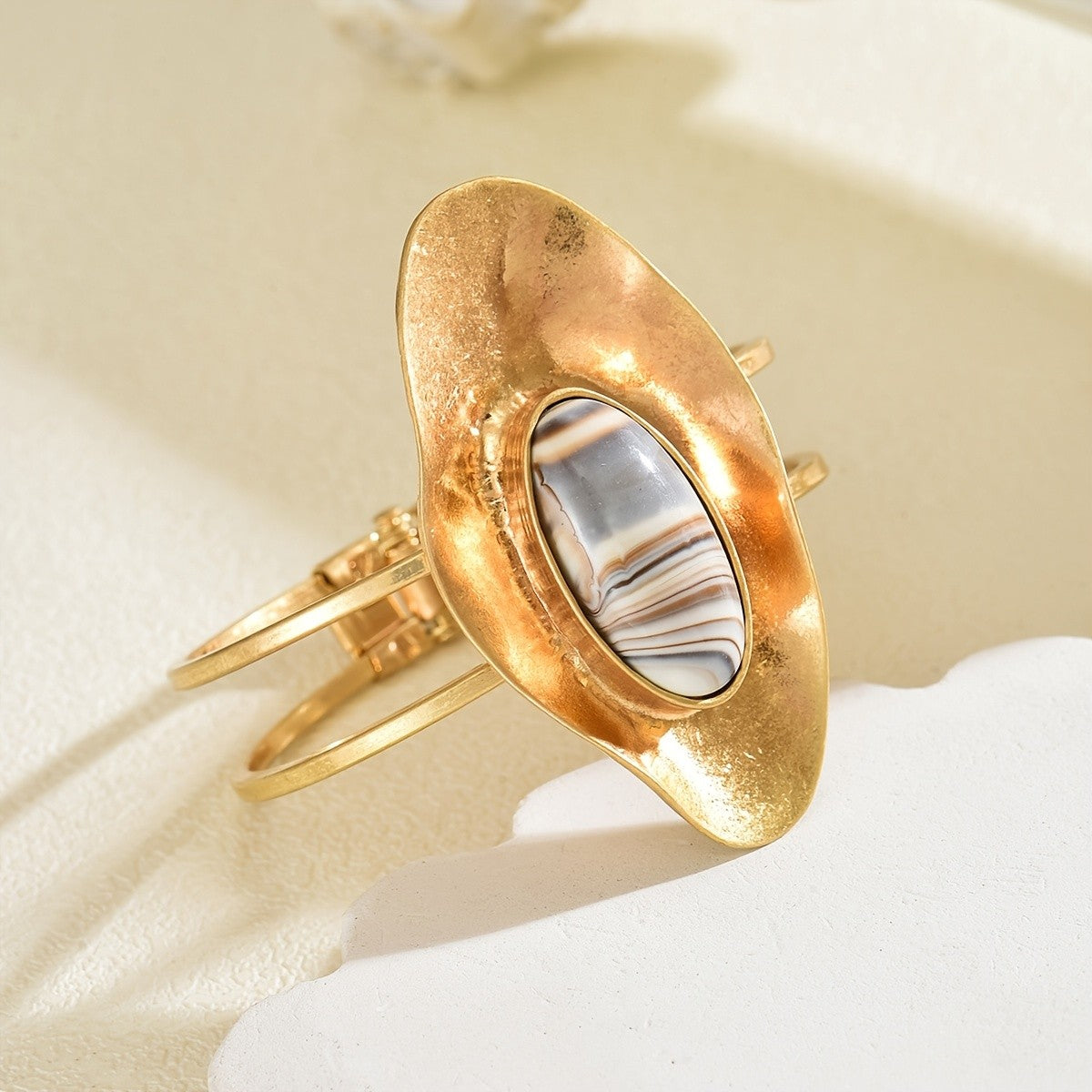 Striped Stone Open Cuff Bangle