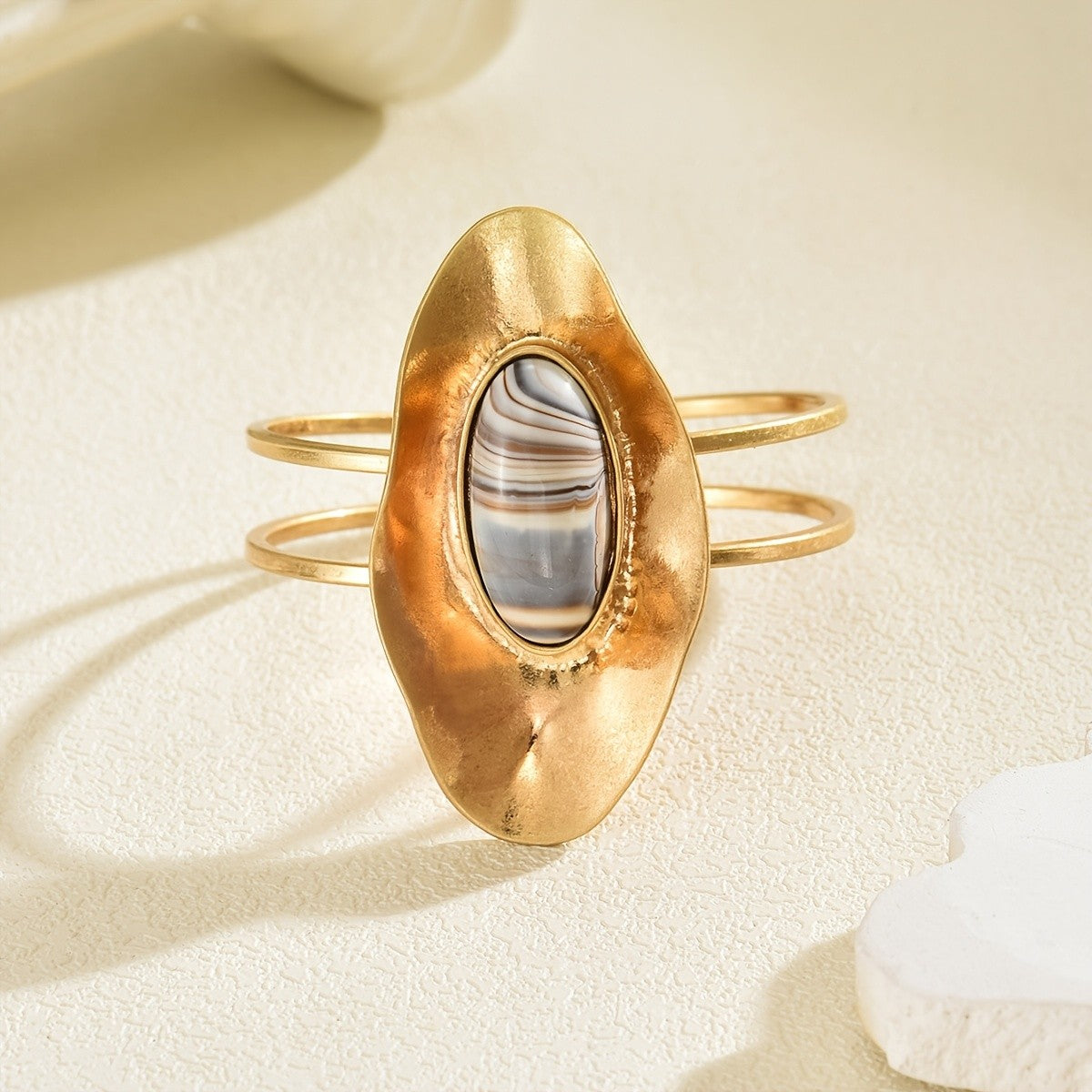 Striped Stone Open Cuff Bangle