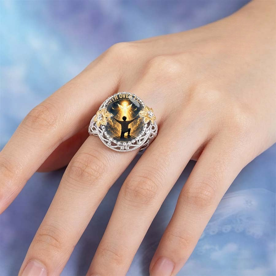 Faith Over Fear Cross Dome Ring