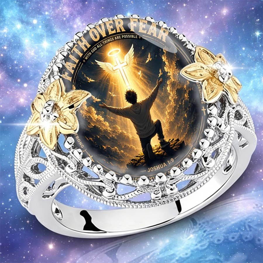 Faith Over Fear Cross Dome Ring
