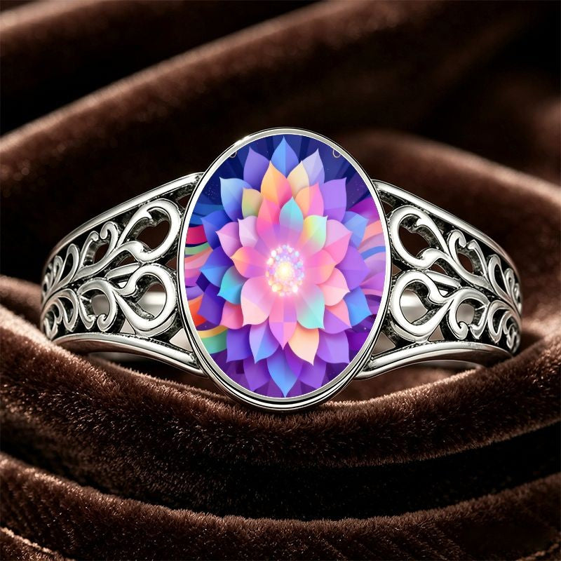 Colorful Mandala Filigree Oval Ring