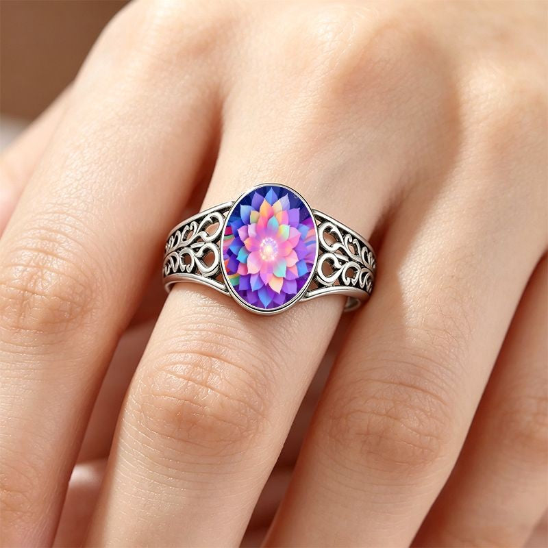 Colorful Mandala Filigree Oval Ring