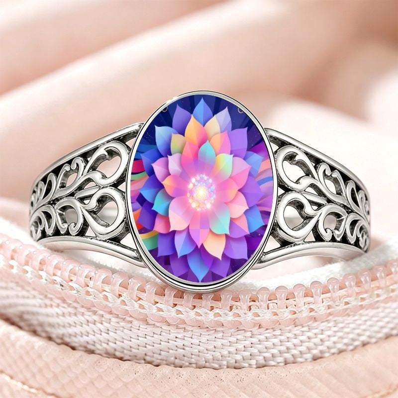 Colorful Mandala Filigree Oval Ring