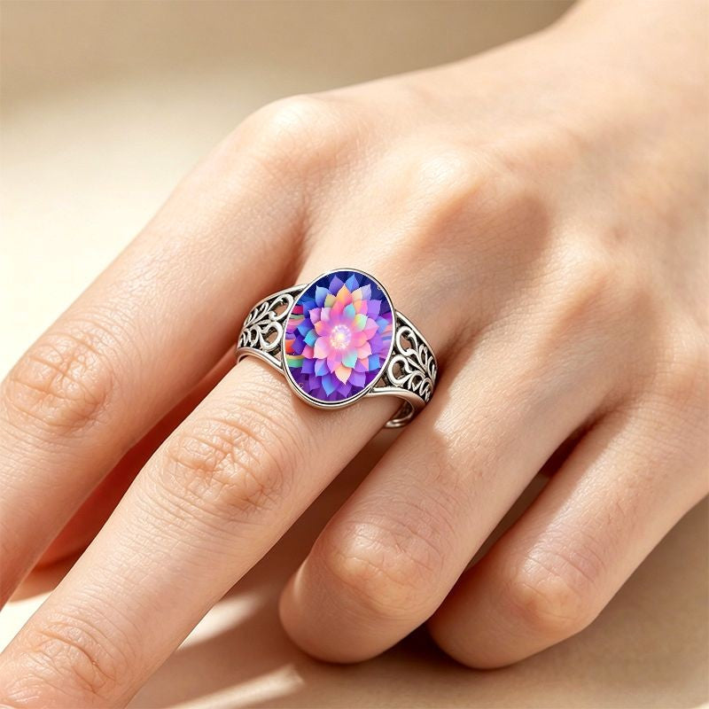 Colorful Mandala Filigree Oval Ring