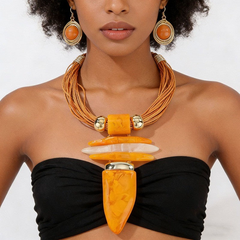 Turquoise Horn Pendant Set