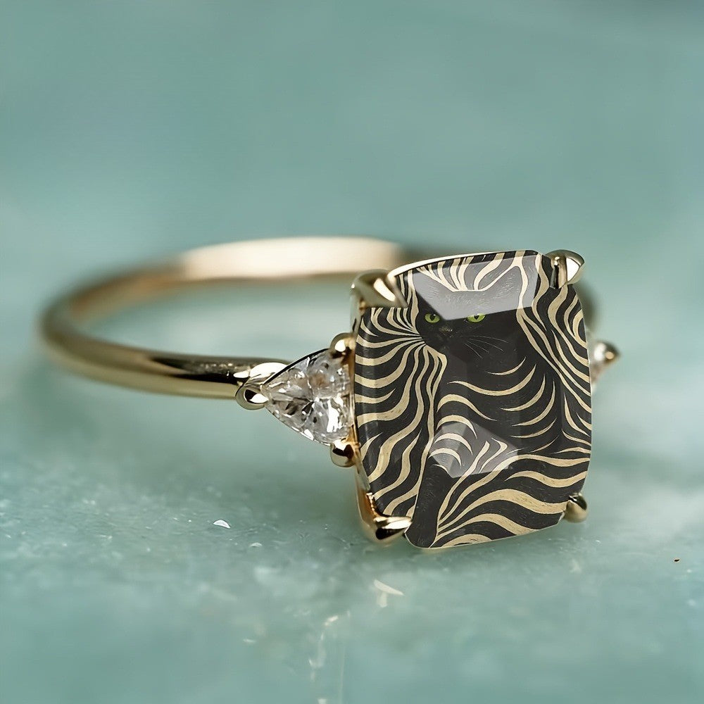 Zebra Cat Square Ring