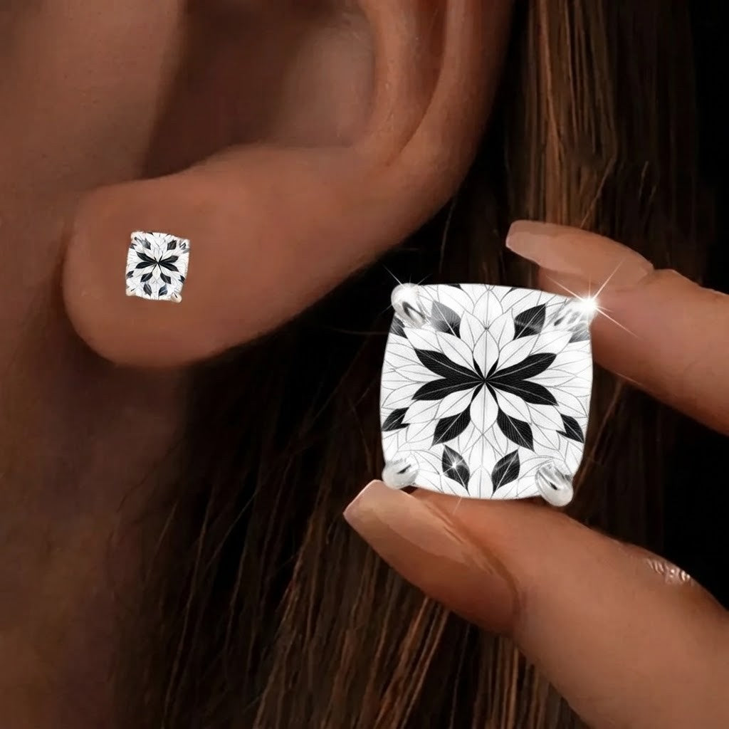 Black & White Floral Square Stud Earrings