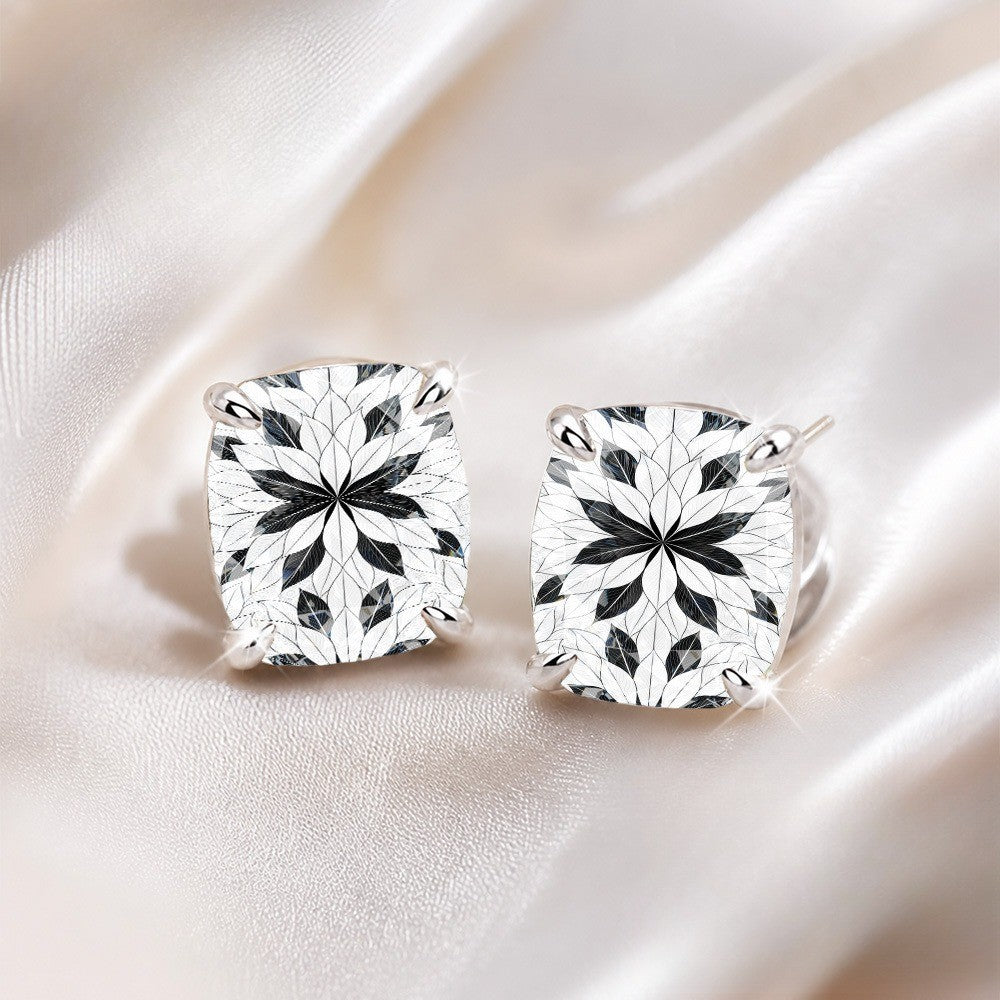 Black & White Floral Square Stud Earrings