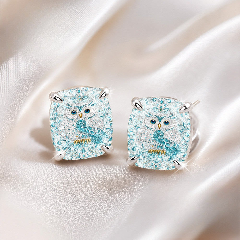 Blue Owl Square Stud Earrings