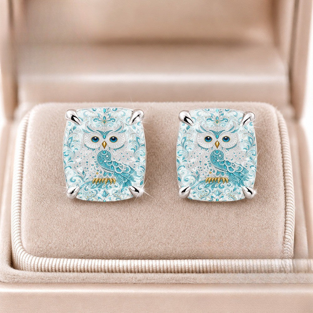 Blue Owl Square Stud Earrings