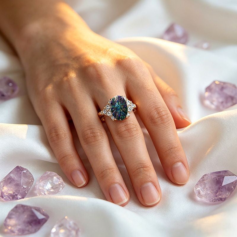 Peacock Mosaic Oval Ring