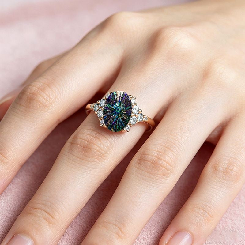 Peacock Mosaic Oval Ring