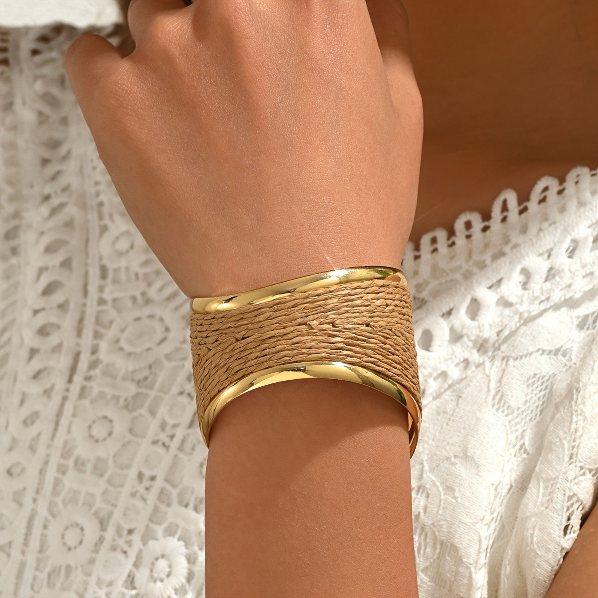 Woven Raffia Open Bangle