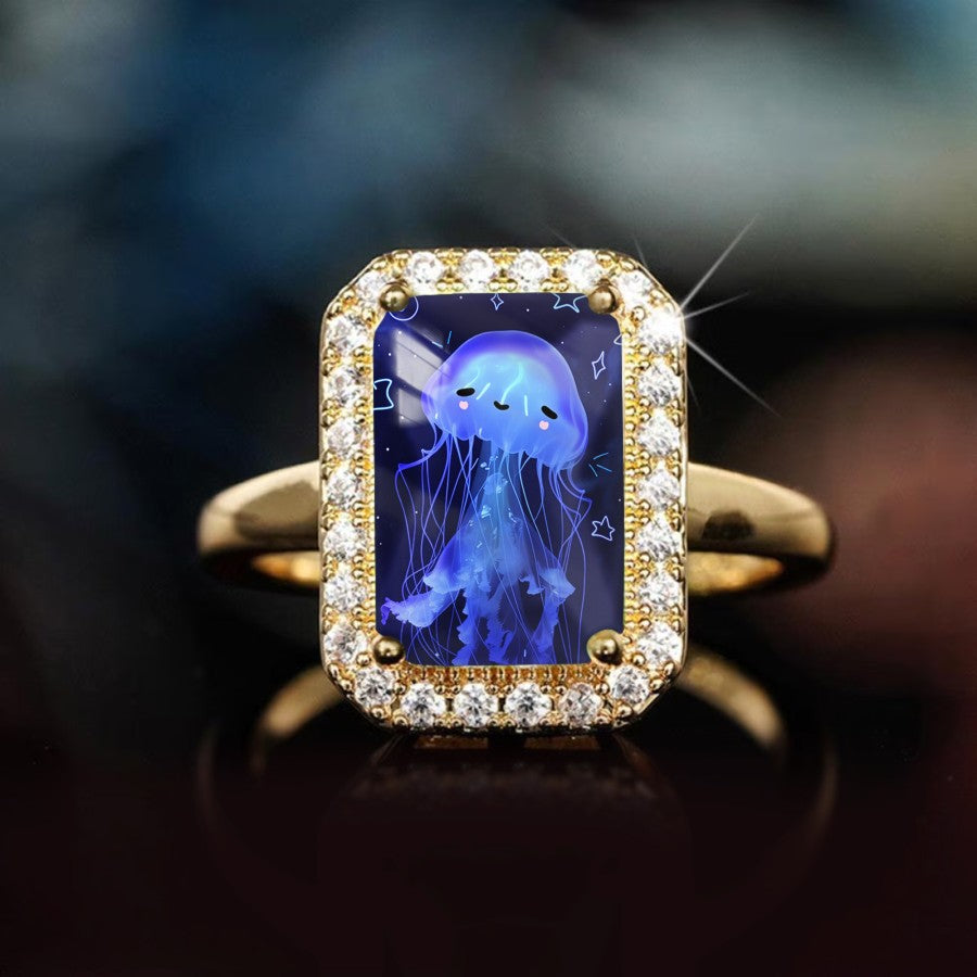 Blue Jellyfish Rectangular Ring
