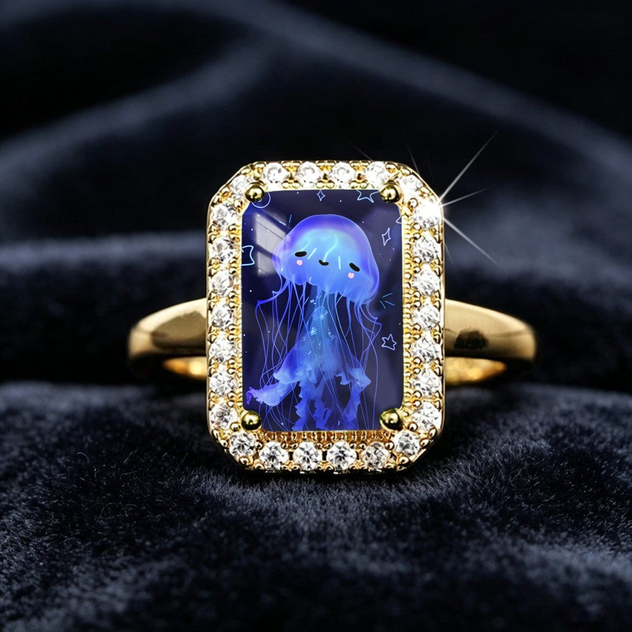 Blue Jellyfish Rectangular Ring