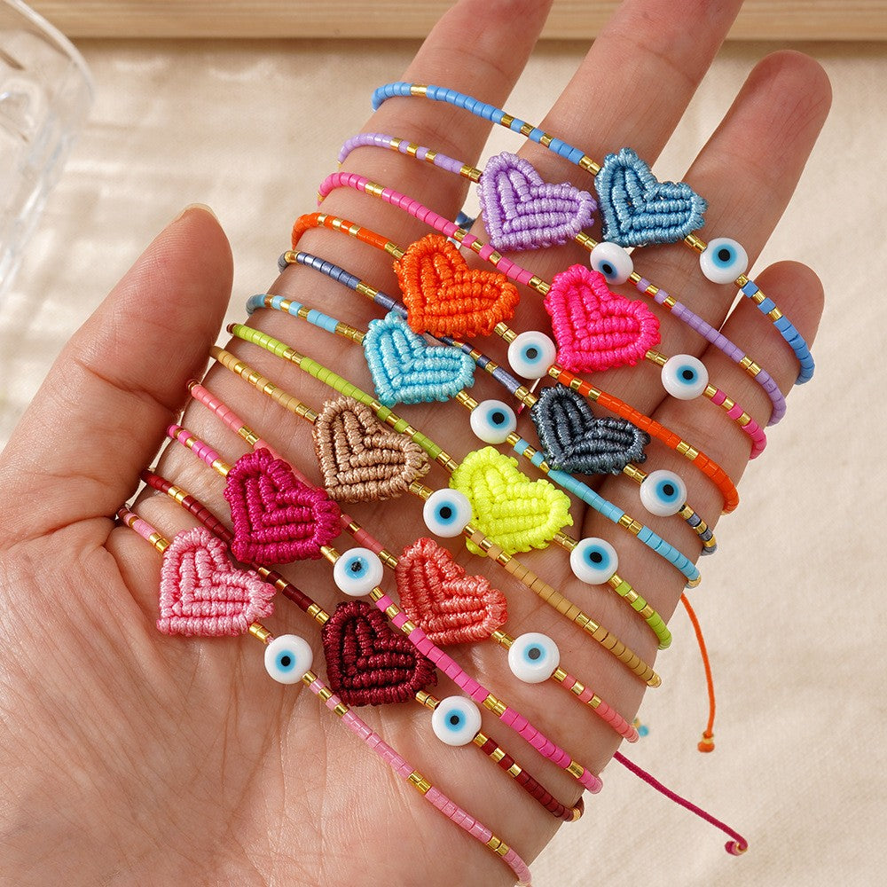 Woven Heart & Evil Eye Bracelet
