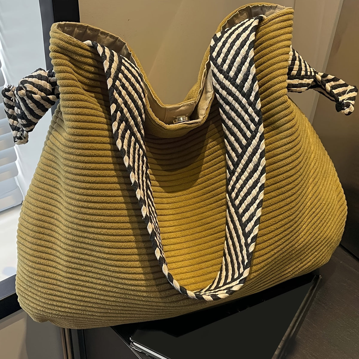 Striped Corduroy Tote Bag