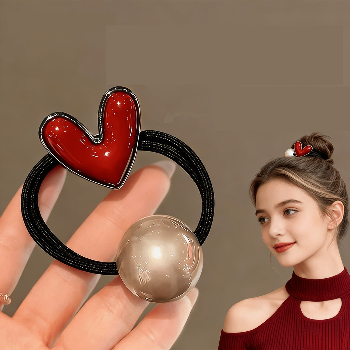 Red Heart Hair Tie