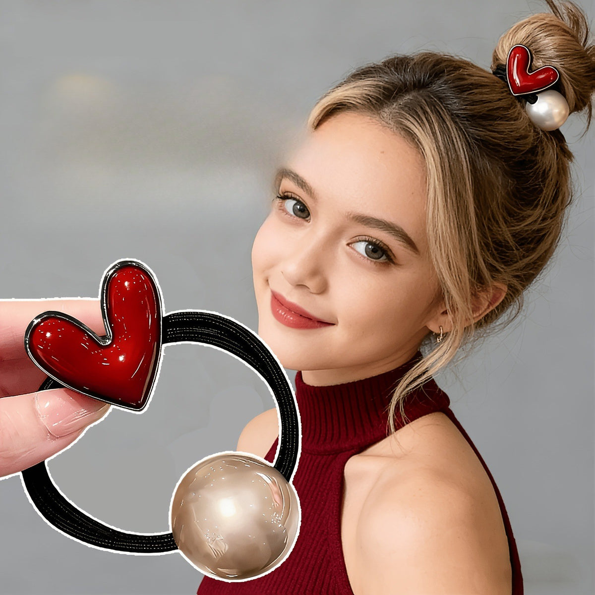 Red Heart Hair Tie