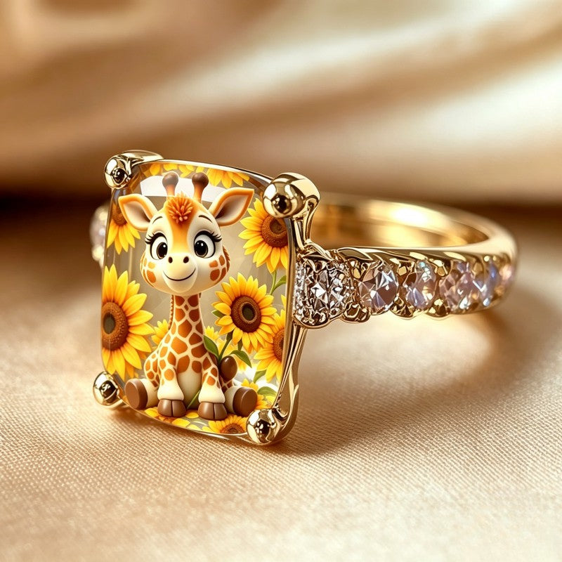 Giraffe Sunflower Crystal Ring