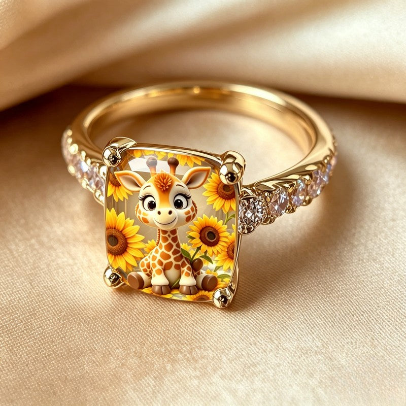Giraffe Sunflower Crystal Ring