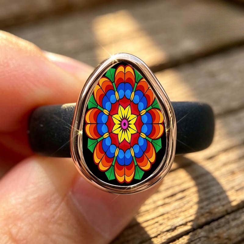 Colorful Floral Star Teardrop Ring