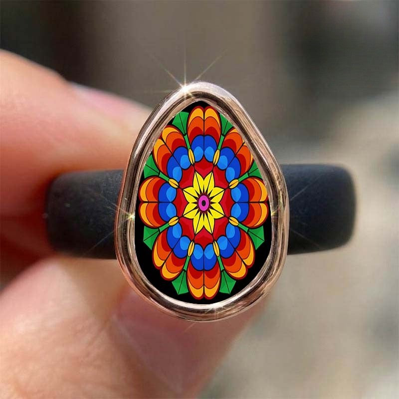 Colorful Floral Star Teardrop Ring