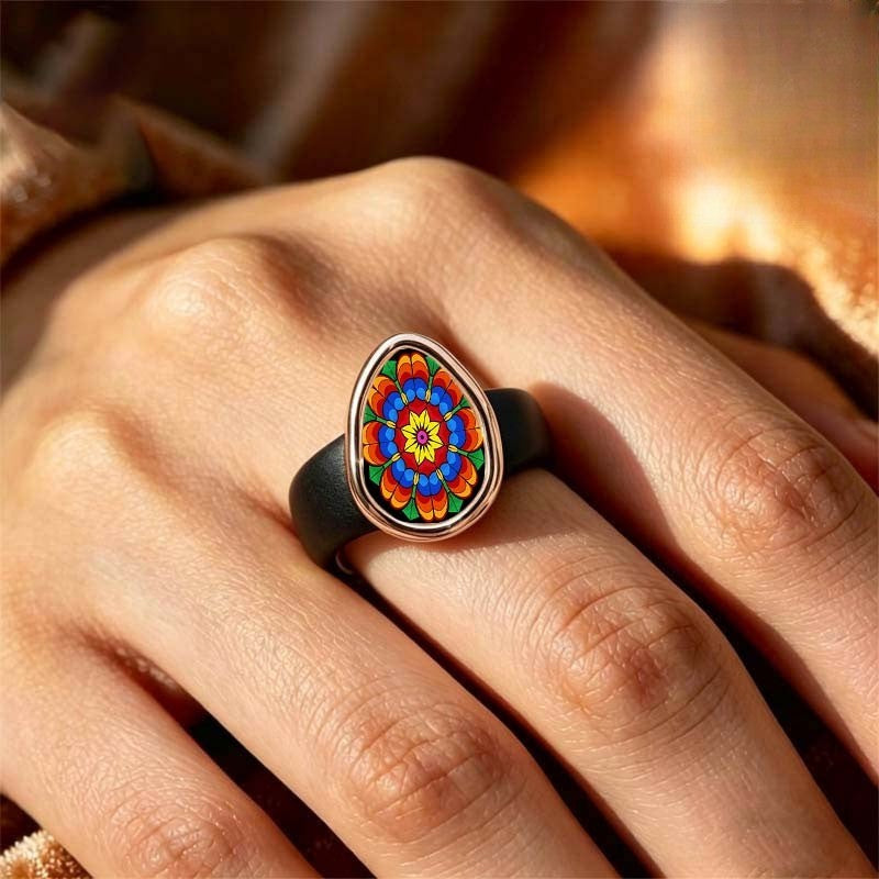 Colorful Floral Star Teardrop Ring
