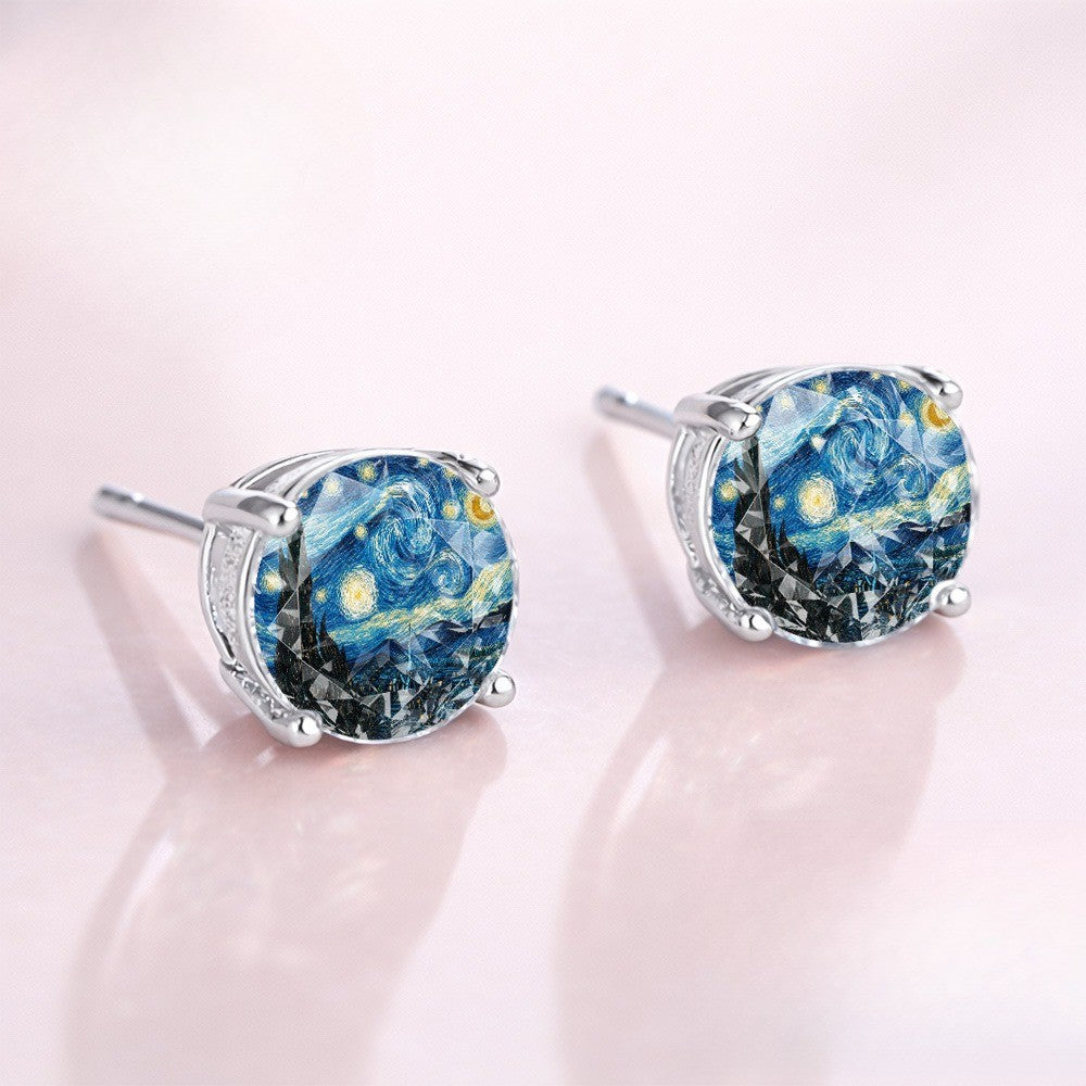 Swirling Night Sky Glass Stud Earrings