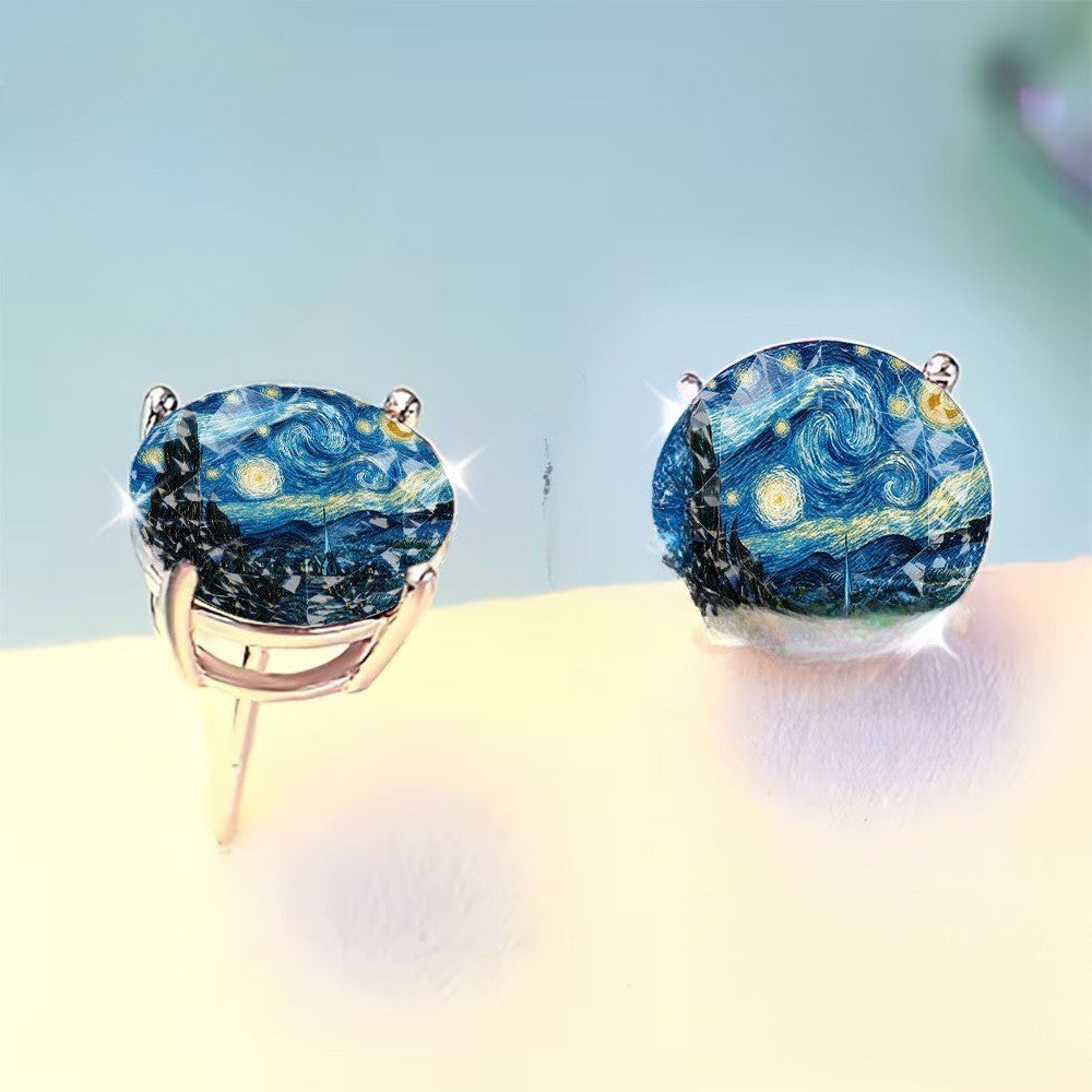 Swirling Night Sky Glass Stud Earrings