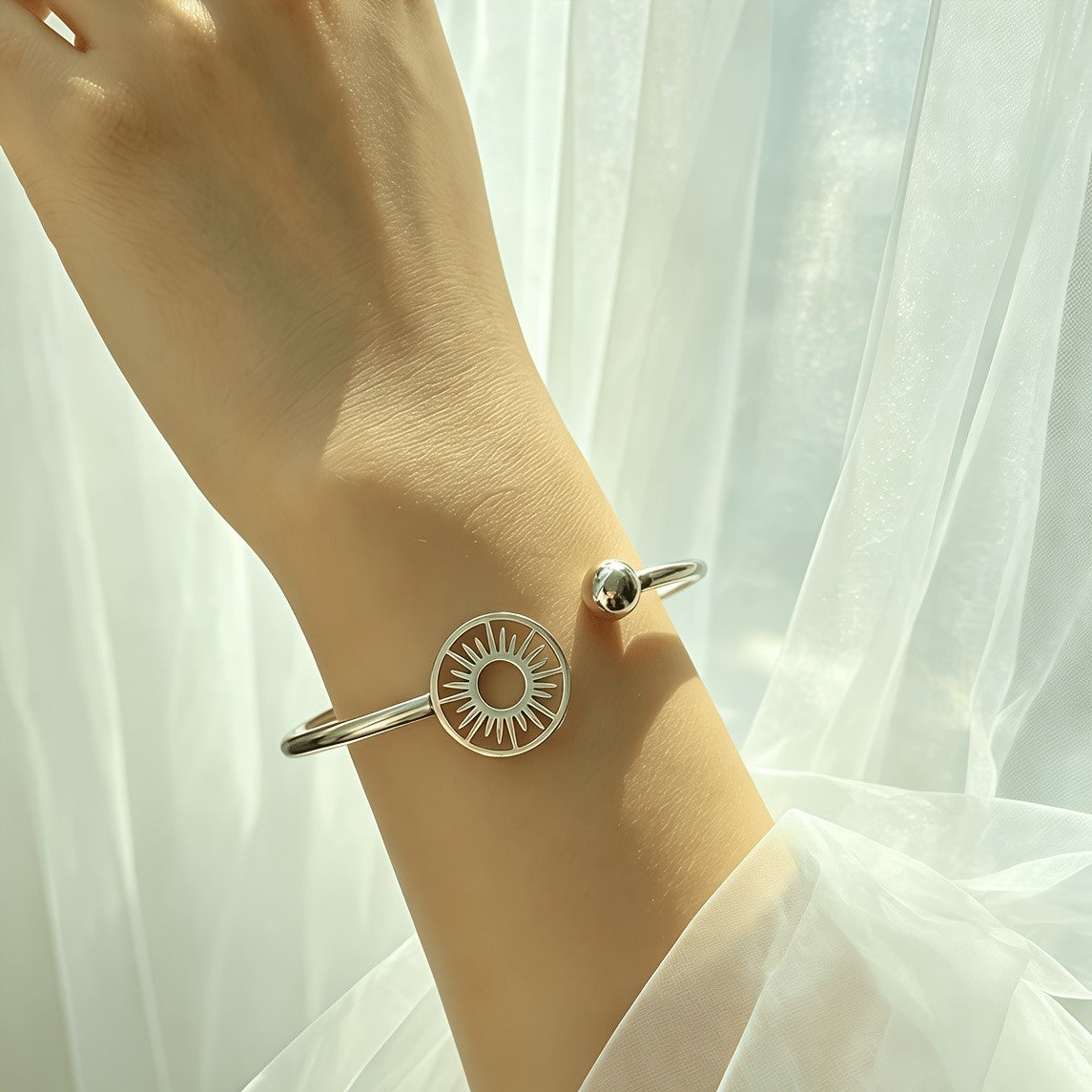 Heart Sun Butterfly Open Bangle