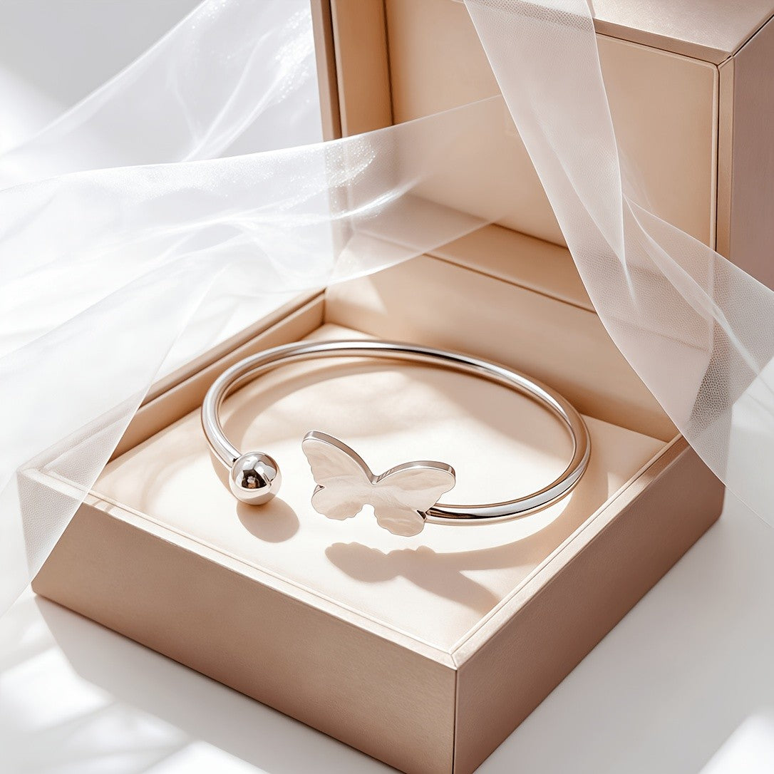 Heart Sun Butterfly Open Bangle