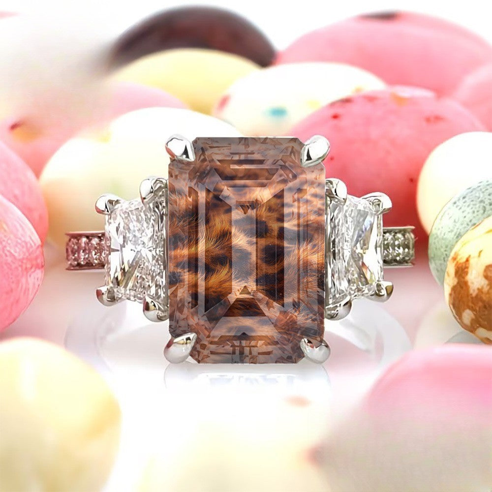 Leopard Print Emerald Cut Ring