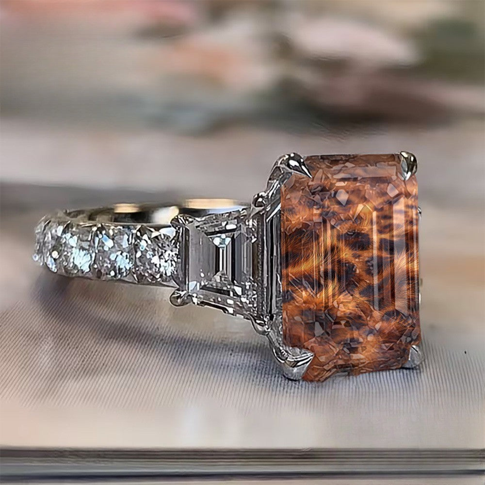 Leopard Print Emerald Cut Ring