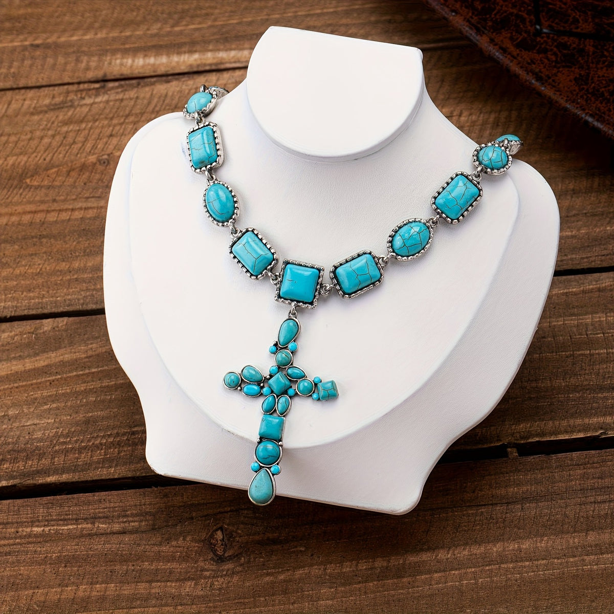 Turquoise Mosaic Cross Necklace