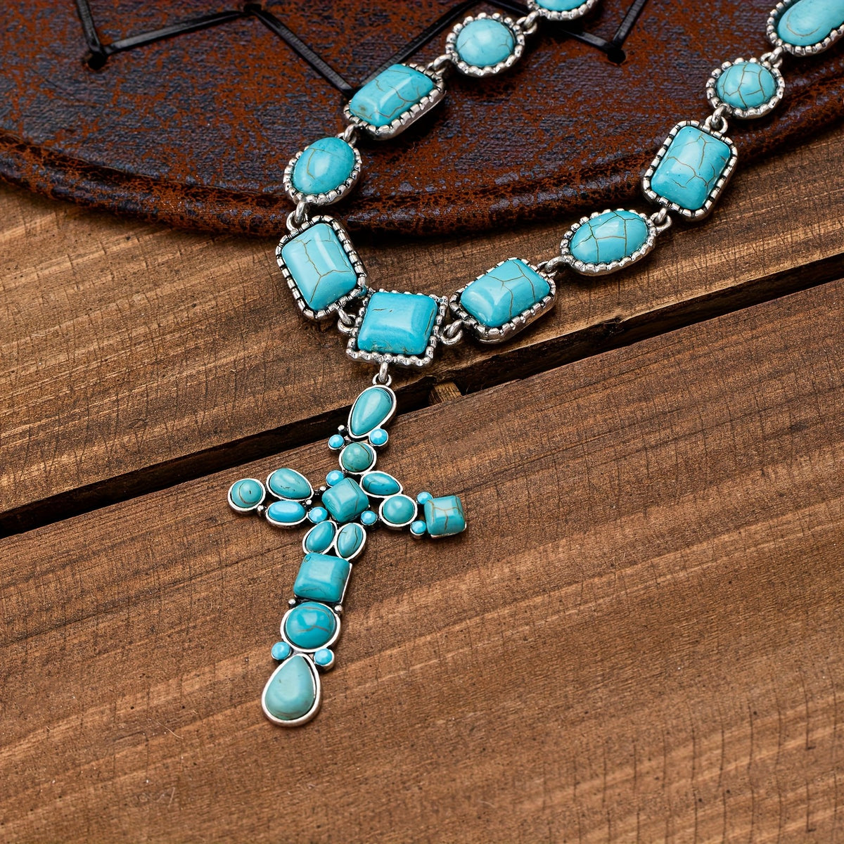 Turquoise Mosaic Cross Necklace