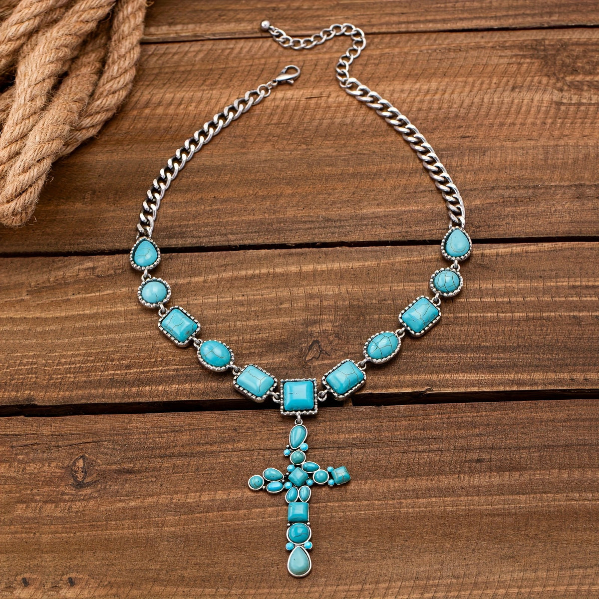 Turquoise Mosaic Cross Necklace