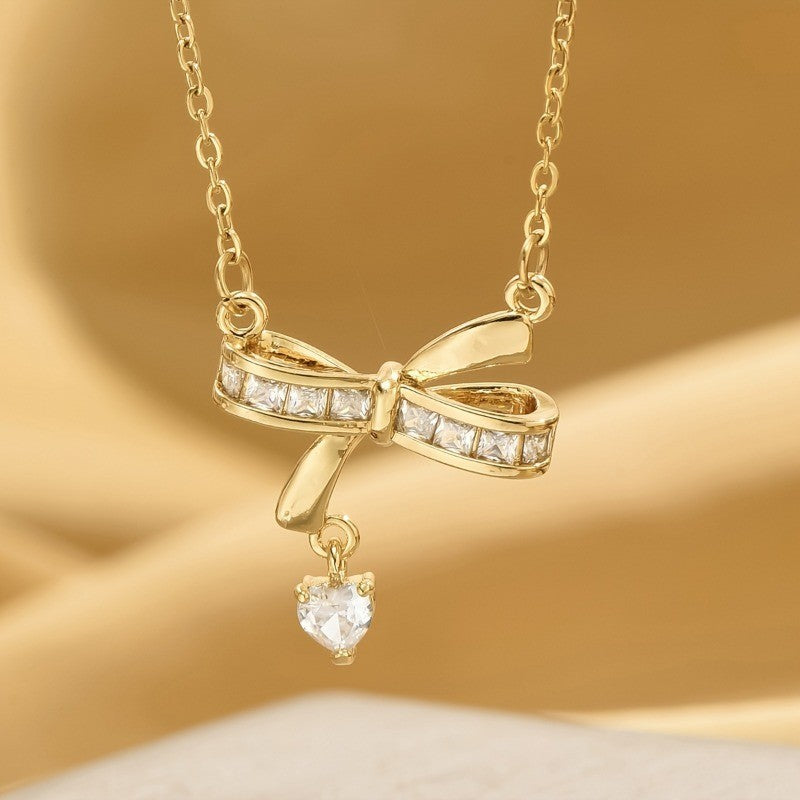 Crystal Bow Heart Necklace