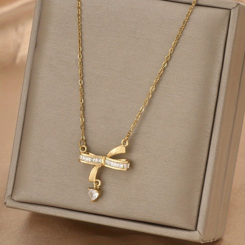 Crystal Bow Heart Necklace