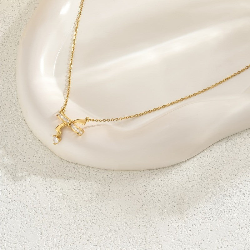 Crystal Bow Heart Necklace
