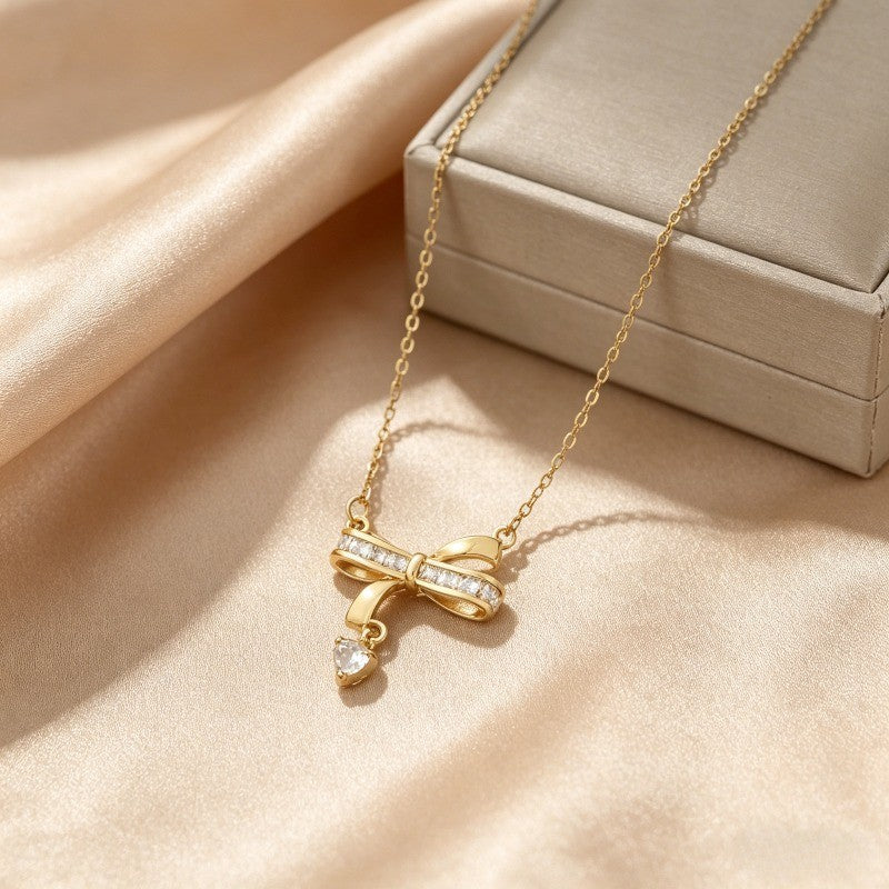 Crystal Bow Heart Necklace