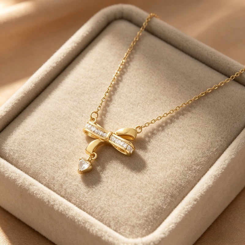 Crystal Bow Heart Necklace