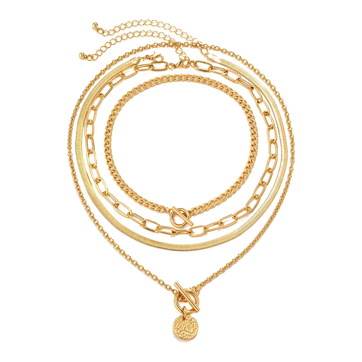 Layered Snake Chain & Coin Pendant Necklace Set
