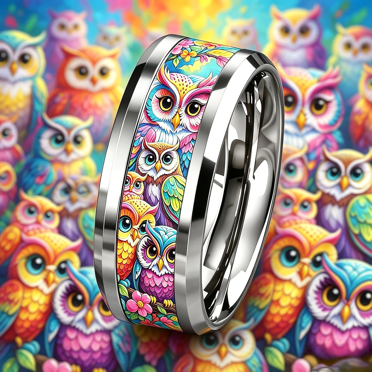 Colorful Owl Pattern Ring