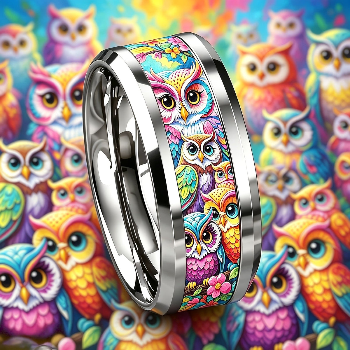 Colorful Owl Pattern Ring