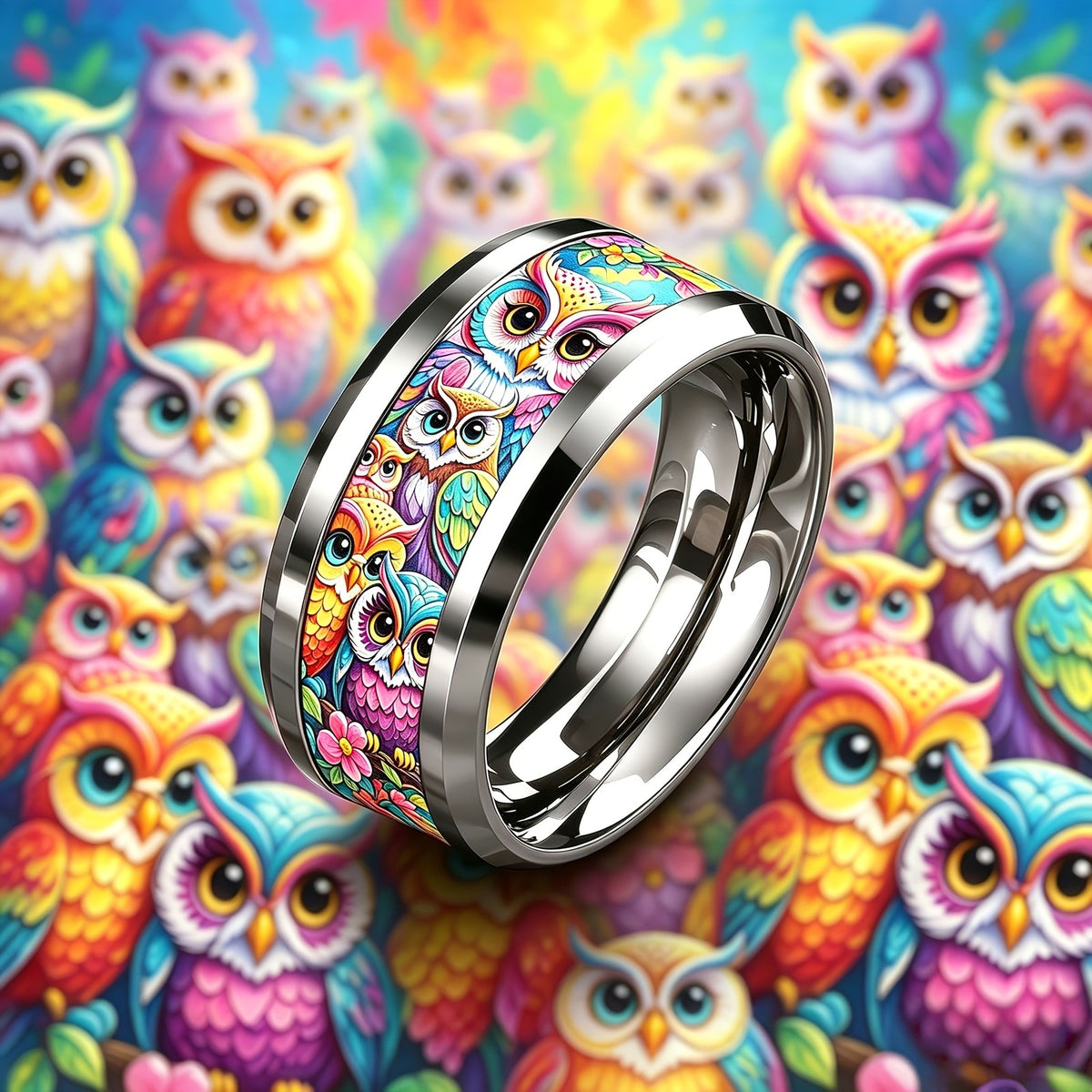 Colorful Owl Pattern Ring