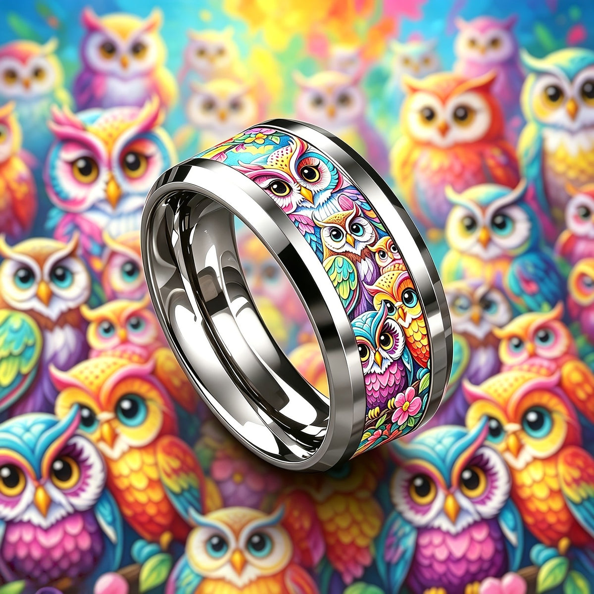Colorful Owl Pattern Ring