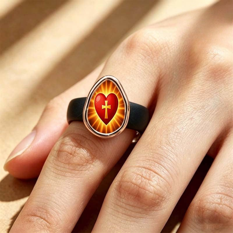 Radiant Cross Heart Glass Ring