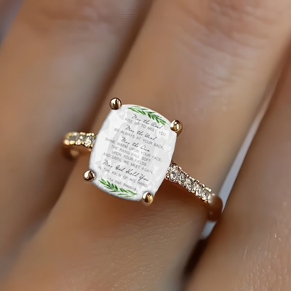 Irish Blessing Leaf Square Ring