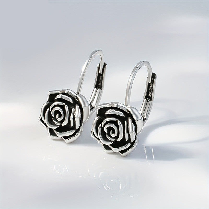 Rose Carved Hoop Earrings